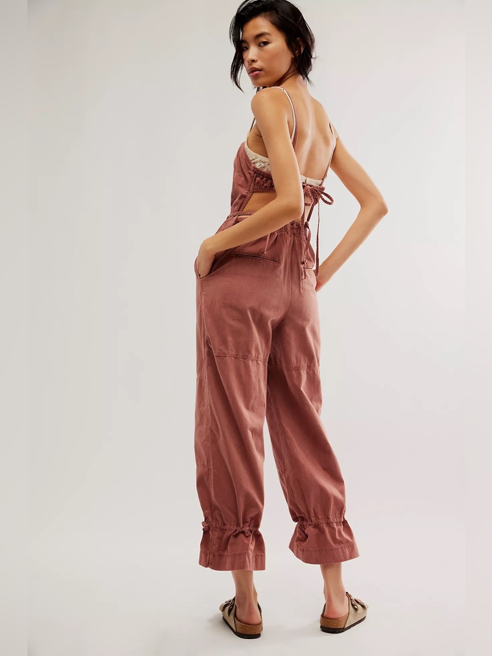 Free People Chance Of Sun One Piece Jumpsuit Strappy S Festival Boho Rust Brown - Picture 3 of 16